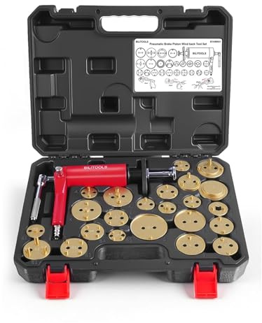 BILITOOLS Pneumatic Brake Caliper Compression Tool, 24-Piece Air Operated Disc Brake Piston Wind Back Rewind Tool Set