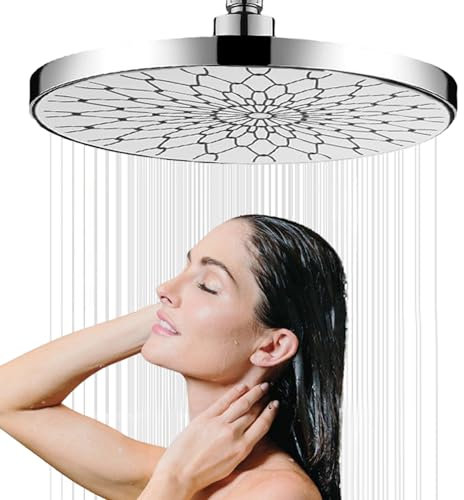 JINYOMFLY Kopfbrause 25CM, Duschkopf Regendusche Groß, Hochdruck Kopfbrause Wassersparend, Runder Sparduschkopf 360° Verstellbarer (Silber)