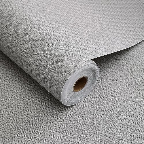 Haimin Papel tapiz de tela texturizado, papel de contacto (24 x 393 pulgadas), papel tapiz de tela de pasto gris, papel tapiz de vinilo para despegar y pegar, papel de pared de lino sintético,