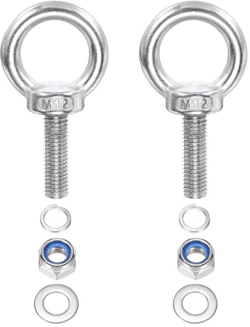 PATIKIL M12 x 40mm Bullone a Spalla Sollevamento, 2pz Acciaio Inossidabile 304 Ring Sollevamento Golfare Filettato con Rondelle Dadi per Appendere Amache Articoli