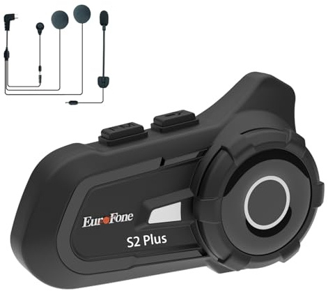 EuroFone S2 Plus Bluetooth-headset för motorcykel – 1 500 M Bluetooth-headset, 2-vägs kommunikationssystem med CVC-brusreducering | motorcykeltillbehör