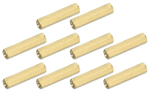 sourcing map M3x0.5mm Coupling Nuts, 10 Pcs Brass Galvanized Hex Rod Coupling Nuts Threaded Rod Connectors 20mm, for Industrial Construction Fasteners, Gold