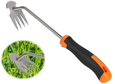 Anlising Gartenarbeit Hand Unkrautstecher, Unkraut Entferner Gerät Edelstahl,Verbesserte Gartenarbeit Hand Unkrautstecher,Gartenrechen Unkrautjäter,Manueller Weeder,für Garten zum Graben,Jäten(Orange)