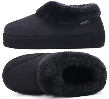 COFACE Women's House Slippers Memory Foam Warm Lined Micro Suede Fuzzy House-Shoes for Woman Indoor Outdoor Bedroom Faux Fur Collar Comfy Mini Boots