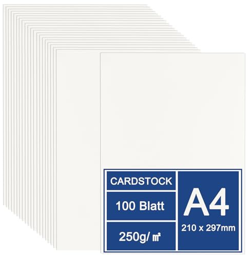 LOPYXBR Lot de 100 feuilles de carton A4 ivoire - 21 x 29,7 cm - Papier cartonné épais 250 g/m² - Papier épais A4 à imprimer - Cartes vierges pour bricolage, invitations de mariage, cartes de