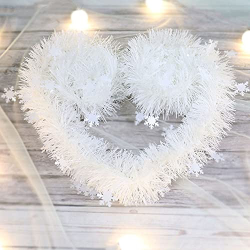 2 guirnaldas de Navidad de 2 m, copos de nieve, guirnalda de abeto, espumillón blanco, guirnalda de árbol de Navidad, guirnalda de invierno, para fiestas, Navidad, interior y exterior, barandilla de