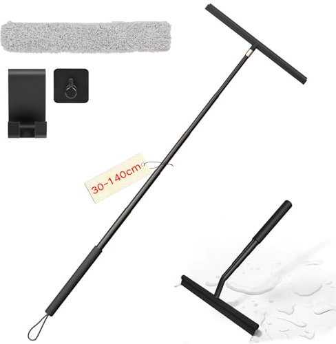 Gaethra Duschabzieher Langer Stiel 30-140cm Verstellbar, Wasserschieber Bodenabzieher mit Zwei Haken, Rutschfester Metallgriff，Abzieher Dusche für Glas, Fliesen, Spiegel, Fenster, Autoscheiben