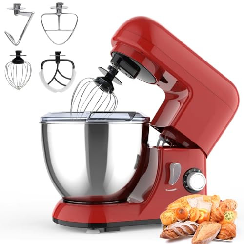 PPLDABNK Batidora de pie con Cabezal inclinable de 4,5 Cuartos de galón, Potente batidora eléctrica de 1300 W con 6 velocidades y Gran Capacidad de 4 l; Incluye Tapa a Prueba de Salpicaduras,Red
