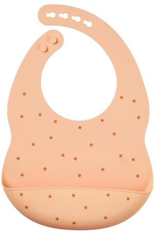 Nattou Bavoir en Silicone avec Récupérateur, Taille Réglable, Vegan, Sans BPA, Environ 20 x 27 cm, Silicone, Pêche