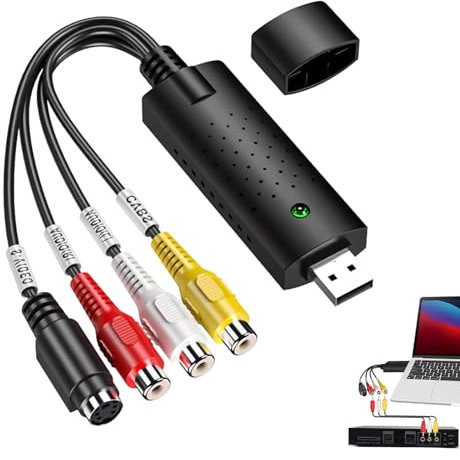 Convertidor VHS a Digital, Adaptador RCA a USB 2.0, Capturadora de Vídeo Digital para VHS VCR DVD, Grabadora Digitalizadora de Audio y Video Analógico a PC, Adaptador y Software para Windows XP/7/8/10