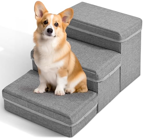 Escalier pour Chien, MINENICE Escaliers Pliable Escaliers pour Animaux de Compagnie 3 Marches pour Chat avec Boîte de Rangement