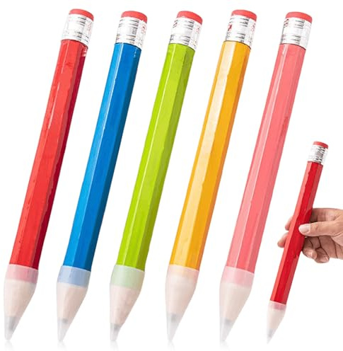 VEGOATY 5 st blyertspennor i trä 35 cm, överdimensionerade träpennor, jätte med lock och suddgummi, jätte blyertspenna 35 cm skola brevpapper kontorsmaterial för barn, skola, hem, kontor
