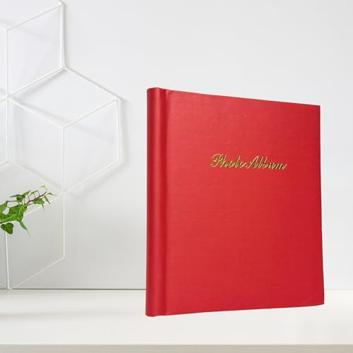 Classic Photo Album Wedding Family Pictures Spiral Photo Book Self Adhesive Fits Photo up to A4 Size 20 sheets. (RED)