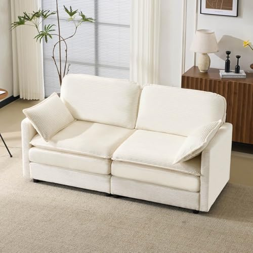 EURHCIO Canape 2 Places en Velours Côtelé,Petit Canapé avec 2 Coussins,Banquette 2 Places,Moderne et Minimaliste,pour Chambre Salon Bureau (Beige)