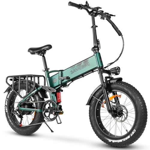 SAMEBIKE Bicicleta Eléctrica Plegable con Llantas Fat, 20×4.0 Pulgadas - E-Bike Trekking Hombre/Mujer Batería 15Ah, Motor 250W, 25km/h, 85km Autonomía, 7 Velocidades, Frenos de Disco Dobles (Green)