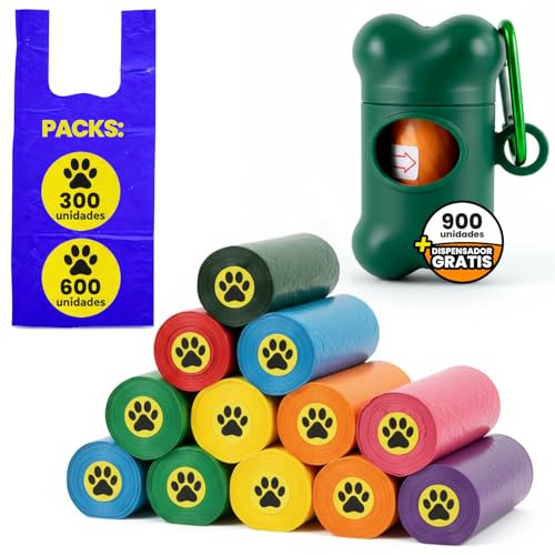 MUNDO HOME Bolsas Caca Perro Resistentes con Asas - Bolsas Excrementos Perro Higiénicas y Fáciles de Usar - con Asa Negras 23x37cm Desechables Sin Olores (Multicolor, 600 Unidades)