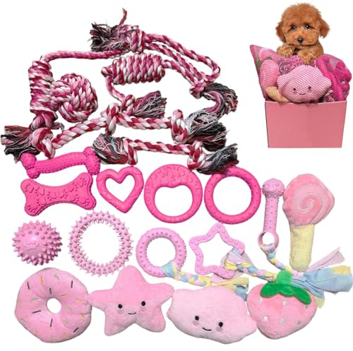 20Pcs Puppy Teething Toys for Small Medium Dogs - Cute Chew Toy Bundle Includes Plush Squeaky Toys, Rubber Ball, Rope Toy, TPR Bone, Dental Chew Ring - Interactive Dog Toy Gift with Storage Bag