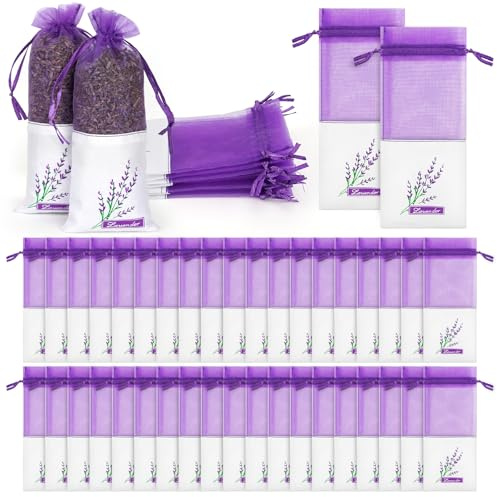 Confezione da 40 sacchetti per lavanda, vuota con cordino, sacchetto in tessuto profumato, per lavanda, spezie ed erbe aromatiche