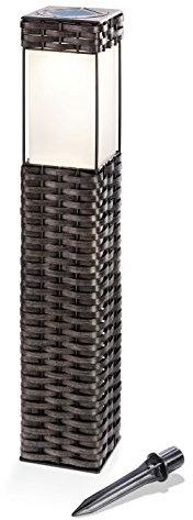 Esotec Solar Standleuchte, Rattan Geflecht, LED, Akku, gleichmäßige Lichtverteilung, Gartenleuchte, Solarlaterne, Wegeleuchte, Solarlichter, wetterfest, Metall, braun, IP34, außen, 102073
