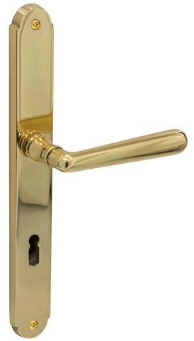 Gedotec Set de Poignées de Porte | Poignées, Support et Matériel de Montage | modèle Alt Wien | Laiton Poli Brillant | Pour Épaisseur de Porte de 38 à 60 mm | Serrure à Clé | 1 Garniture