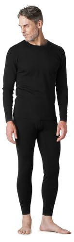 LAPASA Herren 100% Merinowolle Thermounterwäsche Set, Premium Merino Wolle Unterhemd & Unterhosen, warme Thermo Funktionsunterwäsche (M31, Warm, Large, schwarz)