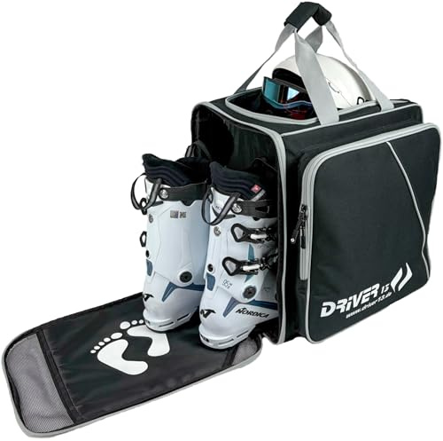 Driver13 zaino porta scarponi da sci con scomparto casco, bootbag per scarponi da sci e boots snowboard, dimensioni 40 x 28 x 44 cm, nero/grigio