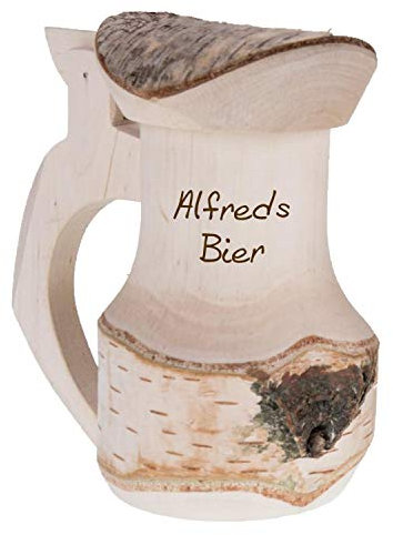 Uakeii Holz-Bierkrug mit Deckel 0,33 l - Weihnachtsgeschenke für Papa, Freund und Kumpel - Personalisierter Bierkrug aus Holz mit Namen - Besonderes Männergeschenk für Bierliebhaber