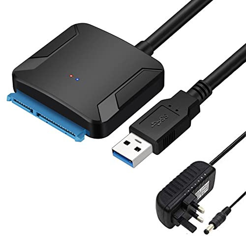 Adaptateur de disque dur USB 3.0 vers SATA III 5 Gbit/s Synchronisation des données SATA vers USB Convertisseur pour disque dur 2,5 3,5 avec adaptateur d'alimentation 12 V/2 A Prend en charge un