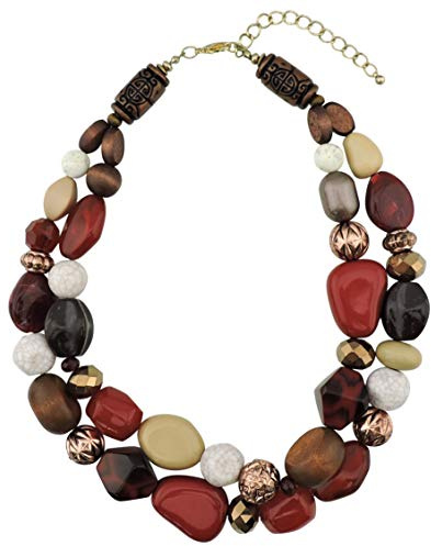 Bocar NK-10384 - Collar de plastrón de 2 capas para mujer, Acrílico, Perla