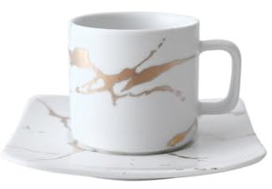 YDoLimmer Espressotasse Set Porzellan Mokkatassen mit Untertasse Marmoroptik Keramik Kaffeetasse Cappuccinotasse 90ml Kleine Tasse (Weiß)