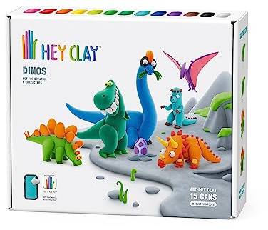 HEY CLAY Dinos Set - Colourful Modeling Kids - Air Dry Clay Kit 15 cans and Sculpting Tools with Fun Interactive Instructions App