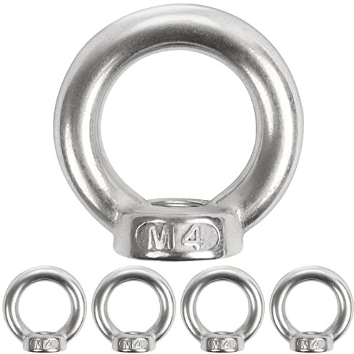 Leryati Vis à œillets filetées, 5 écrous à anneau m4, œillets à vis 304, œillets en acier inoxydable, écrous à oeil, écrou de levage pour fixer des ornements suspendus, des supports à bascule, etc.