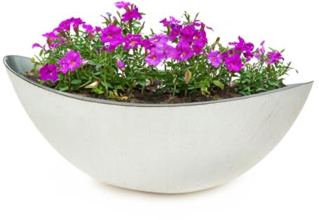 matches21 HOME & HOBBY Ovale Pflanzschale für draußen - Deko-Schale als Blumentopf Kunststoff Creme-weiß glänzend 1 STK. - 39 cm Jardiniere für Garten Balkon oder Friedhof als Grab-Schmuck