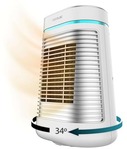 Cecotec Riscaldatore Ceramico da Tavolo ReadyWarm 1550 Max Ceramic Rotate. 1500 W, Oscillazione, Termostato Regolabile e 3 Modalità di Funzionamento, Bianco