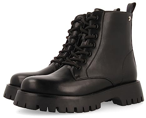 Stivaletto stringato nero tipo biker con suola track da donna hesseng