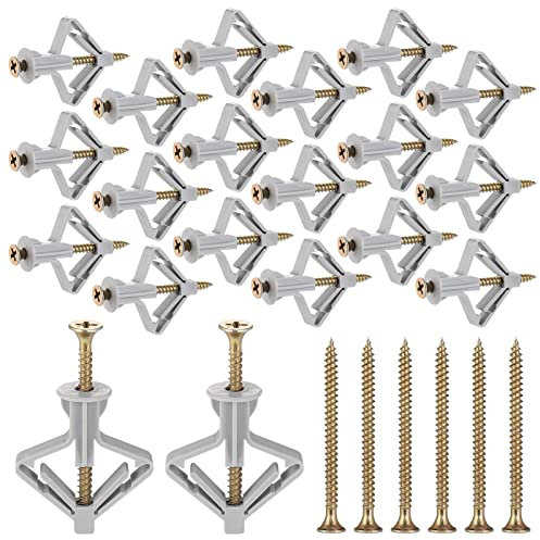 100pcs Chevilles pour Plaques de Plâtre (50 Chevilles Murales et 50 Vis Placo), Fixations pour Plaques de Plâtre à Usage Intensif, Chevilles Robustes avec Vis en Acier Inox pour Supports TV