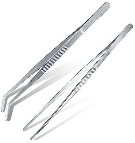 Pinzette da Cucina, Pinze per Cucina, Pinze per Alimenti da Cucina in Acciaio Inox, Pinzette di Precisione Curve 30cm, per Decorare Cibi, Cucinare, Cuocere Forno, 2 Pezzi