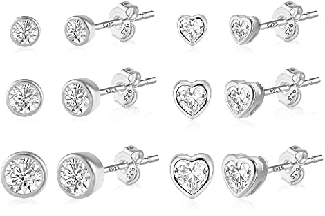 ASH'S CHOICE Pendientes Para Mujer 6 Pares De Pendientes Pequeños Para Cartílago Oreja Clavos Chapados En Plata S925/Oro De 14 Quilates Hipoalergénicos, Adecuados Para Mujeres, Niñas y Hombres