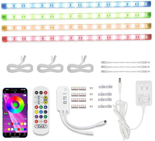Cefrank Verknüpfbare RGB LED Lichtleisten für Küchenschränke | 4×30cm Farbwechsel Smart-Home Beleuchtung mit Musiksync & App-Steuerung | 16M Farben Unterbaubeleuchtung Set