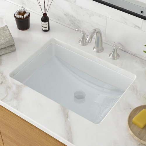 GhomeG Unterbau-Waschbecken, rechteckig, 53,3 x 38,1 cm, weiß, rechteckig, Porzellan-Keramikgefäß, Waschbecken mit Überlauf, Untertisch-WC, Waschtisch