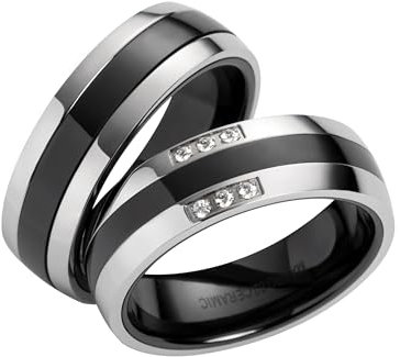 Blue Moon Diamonds Paar Eheringe, Partnerringe Verlobungsringe aus Keramik mit Zirkonia Antragsringe Trauringe Freundschaftsringe | 3046