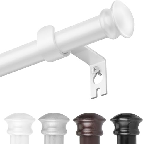 CorkLatta White Curtain Rods for Windows 30 or 45 Inches with Brackets,Decorative 5/8 Inch Diameter Single Window Curtain Rod Set for Room Divider, Bedroom, Living room, Kitchen, Bathroom