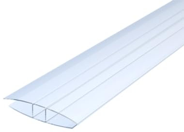 H - Profil transparent mit 16mm Innenmaß aus Polycarbonat für Stegplatten, Glas, Kunststoffplatten, Gewächshaus - 1000mm lang