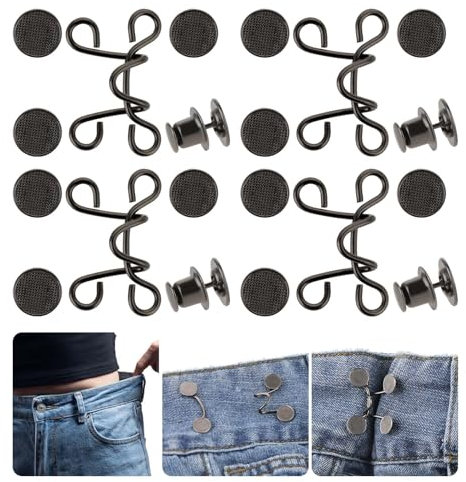 Qianyu 4 Paare Jeans Knöpfe Hosen Enger Machen Ohne Nähen Schwarz Verstellbaren Taillenschnallen Knopf Spanner Fastener Schnalle Clip für Hosen Jeans Damen Rock zu Groß