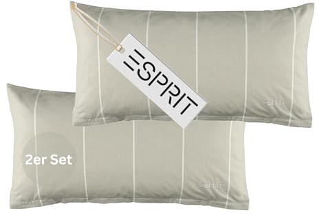 Esprit Home 2er Set Premium Kopfkissenbezug 40x80 Baumwolle - Grau - 2teilig - Kopfkissenbezüge mit Esprit-Logo gestickt - Doubleface - farblich passend zur Bettwäsche mit Reißverschluss