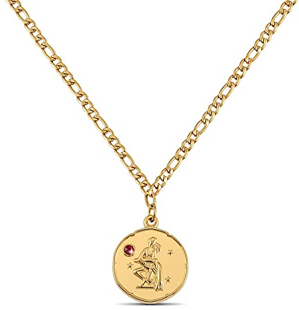 Aquarius constellation gold necklace with birthstone for women | 18k gold-plated necklace with zodiac pendant