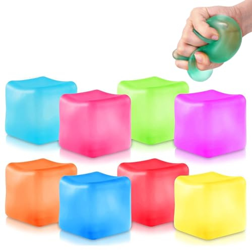 8Pcs Mini Sugar Fidget Cubes, Kids Ice Cube Squishy Sensory Toys Jelly Square Stress Squeeze Ball for Autism Adhd Adults Babies Children Boys Girls Holloween Christmas Birthday Party Bag Gifts