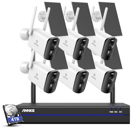 ANNKE Set telecamera di sorveglianza per esterni, con pannello solare, 6 X 4 MP, telecamera di sorveglianza solare con NVR 10 CH 5 MP, sistema di monitoraggio wireless con sensore di movimento,