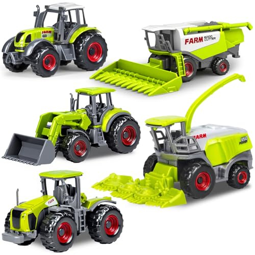 Kids Farm Toys, Tractor Vehicle Playset for Boys, DieCast Car Toy Set, Tractor Harvester Digger Loader Transporter Truck Alloy Cars Model for Toddler Cake Toppers Birthday Christmas Party Gifts
