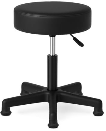 Waytex Drehbarer Hocker ohne Rollen - Höhenverstellbar 44-58 cm - Feste Füße - Bequemer Sitz Kunstleder Schwarz - Stabil für Heim und Arbeitsplatz